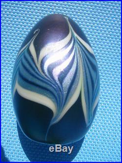 Vintage ORIENT AND FLUME PAPERWEIGHT Blue, Pulled Feather Design, 3, 1977