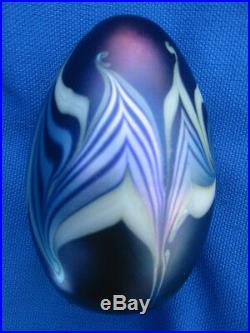 Vintage ORIENT AND FLUME PAPERWEIGHT Blue, Pulled Feather Design, 3, 1977