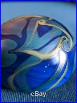 Vintage Orient & Flume 1974 Iridescent Studio Art Glass Paperweight Signed