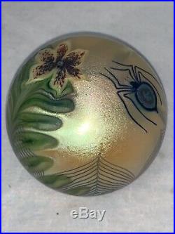 Vintage Orient & Flume Art Glass Paperweight, Spider and Flower Signed 1977