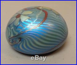 Vintage Orient & Flume Blue Iridescent Art Glass Paperweight, Signed, Dated 1974