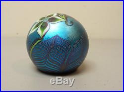 Vintage Orient & Flume Blue Iridescent Art Glass Paperweight, Signed, Dated 1979