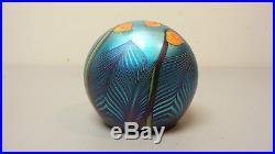 Vintage Orient & Flume Blue Iridescent Art Glass Paperweight, Signed, Dated 1979