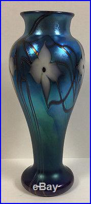 Vintage Orient & Flume Iridescent Blue with Vase Lilies and Vines 1976