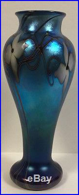 Vintage Orient & Flume Iridescent Blue with Vase Lilies and Vines 1976
