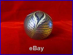 Vintage Orient & Flume Iridescent Pulled Feather 1982 Blown Glass Paperweight