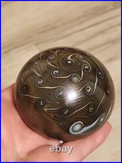 Vintage Orient & Flume Iridescent Pulled Feather Glass Paperweight