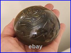 Vintage Orient & Flume Iridescent Pulled Feather Glass Paperweight