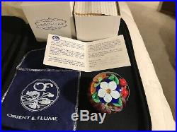 Vintage Orient & Flume White Flower, Brilliant Blue, Green, Purple Paperweight Wb