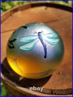 Vintage Orient and Flume Dragonfly Paperweight Iridescent Art Glass 1978 Signed