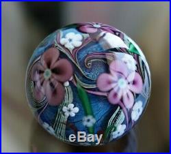 Vintage Orient and Flume Signed and dated 1982 Art Glass Paperweight Flowers