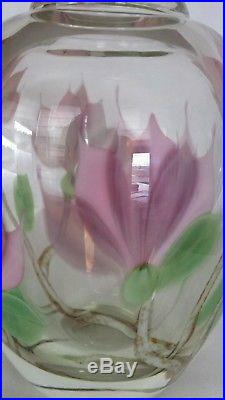 Vintage Orient and Flume paperweight vase 1988 art glass signed floral vase