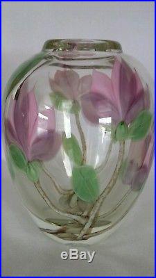 Vintage Orient and Flume paperweight vase 1988 art glass signed floral vase