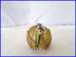 Vintage Orient&flume floral iridescent gold snake art glass paperweight signed
