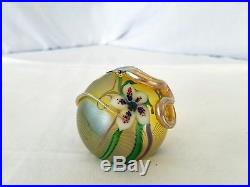 Vintage Orient&flume floral iridescent gold snake art glass paperweight signed