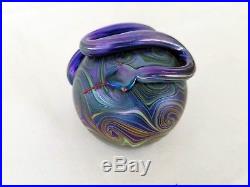 Vintage Orient & flume purple iridescent snake art glass paperweight signed