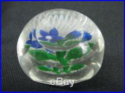 Vintage PERTHSHIRE Glass Faceted Blue Flowers 2 1/2 Paperweight Scotland