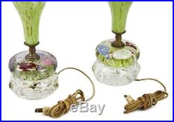 Vintage Pair of Hand Blown St. Clair Art Glass Floral Paperweight Electric Lamp