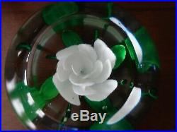 Vintage Pairpoint Art Glass White CRIMP ROSE Faceted Paperweight