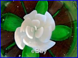 Vintage Pairpoint Art Glass White CRIMP ROSE Faceted Paperweight