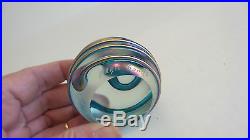 Vintage Pale Blue Iridescent Art Glass Paperweight, Signed Magic Sands