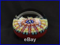 Vintage Perthshire Complex Cane, Millefiori Glass, Stars Paperweight, Red, 2.25