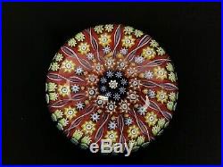 Vintage Perthshire Complex Cane, Millefiori Glass, Stars Paperweight, Red, 2.25