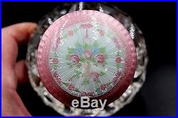 Vintage Pink Guilloche Enamel Sterling Foster & Bailey Inkwell Paperweight Glass