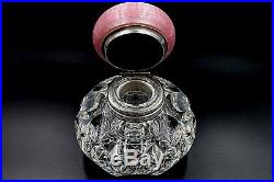 Vintage Pink Guilloche Enamel Sterling Foster & Bailey Inkwell Paperweight Glass