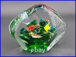 Vintage Possible Murano Art Glass Cubed Fish Bowl Paperweight