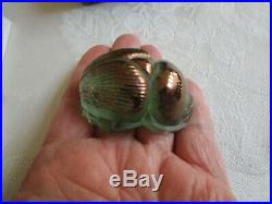 Vintage Rare Lalique Crystal Scarab Beetle Paperweight Figurine Green Gold NIB