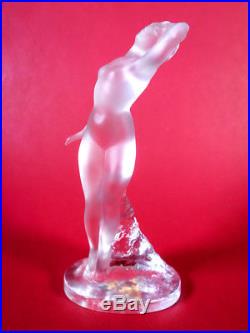 Vintage Rare Lalique France Frosted Art Glass Nude Woman Paperweight Figure