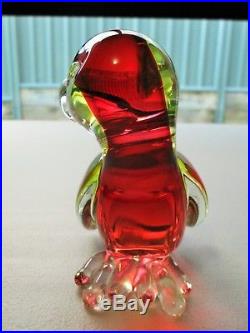 Vintage Red & Green Uranium Murano Art Glass Duckling Figurine / Paperweight