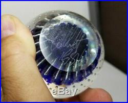 Vintage Robert Eickholt Art Glass Studio Signed Cobalt Bubble Paperweight 1984