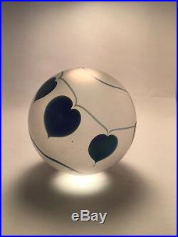 Vintage Robert Eickholt Blue Iridescent Hearts on Vine Paperweight Signed/Dated