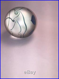 Vintage Robert Eickholt Blue Iridescent Hearts on Vine Paperweight Signed/Dated