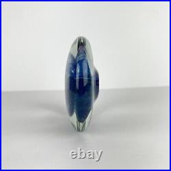 Vintage Robert Eickholt Paperweight Art Glass Abstract Blue Iridescent Disk 6in