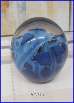 Vintage Robert Eickholt Paperweight Art Glass Signed, Dated 1995-5 WSAS Blue