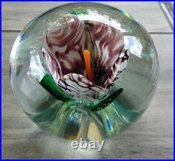 Vintage Robert Hamon Art Glass Purple Crimp Lotus Flower Paperweight