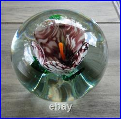 Vintage Robert Hamon Art Glass Purple Crimp Lotus Flower Paperweight