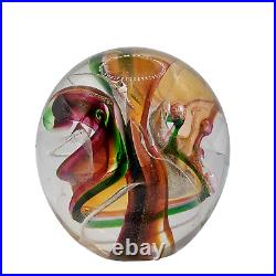 Vintage Robert W. Stephan Dichroic Glass Paperweight Metallic Ribbons Swirls