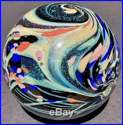 Vintage Rollin Karg Cosmic Dichroic Multi- Color 3.5 Glass Marble Paperweight