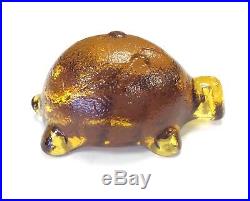 Vintage SOUTH JERSEY GLASS TURTLE Honey Amber small size doorstop paperweight