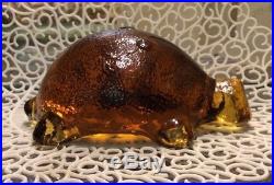 Vintage SOUTH JERSEY GLASS TURTLE Honey Amber small size doorstop paperweight