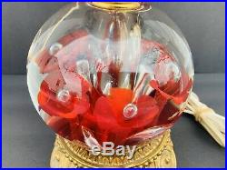 Vintage ST. CLAIR Red Flower 3 Tier Paperweight Lamp EC BEAUTIFUL