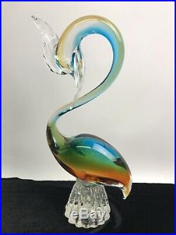 Vintage Salviati Murano, Italy Glass Art Bird Diving Swan, 12 Blue, Amber