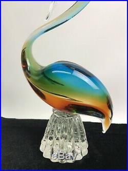 Vintage Salviati Murano, Italy Glass Art Bird Diving Swan, 12 Blue, Amber