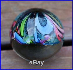 Vintage Scattered Millefiori Cane Art Glass Miniature Rainbow Marble Paperweight