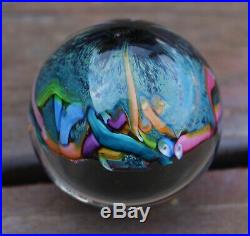 Vintage Scattered Millefiori Cane Art Glass Miniature Rainbow Marble Paperweight