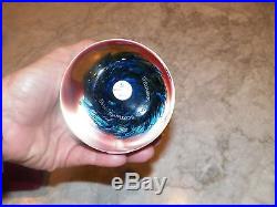 Vintage Selkirk Glass Large Art Glass Paperweight Blue Clear Silver Swirls 4